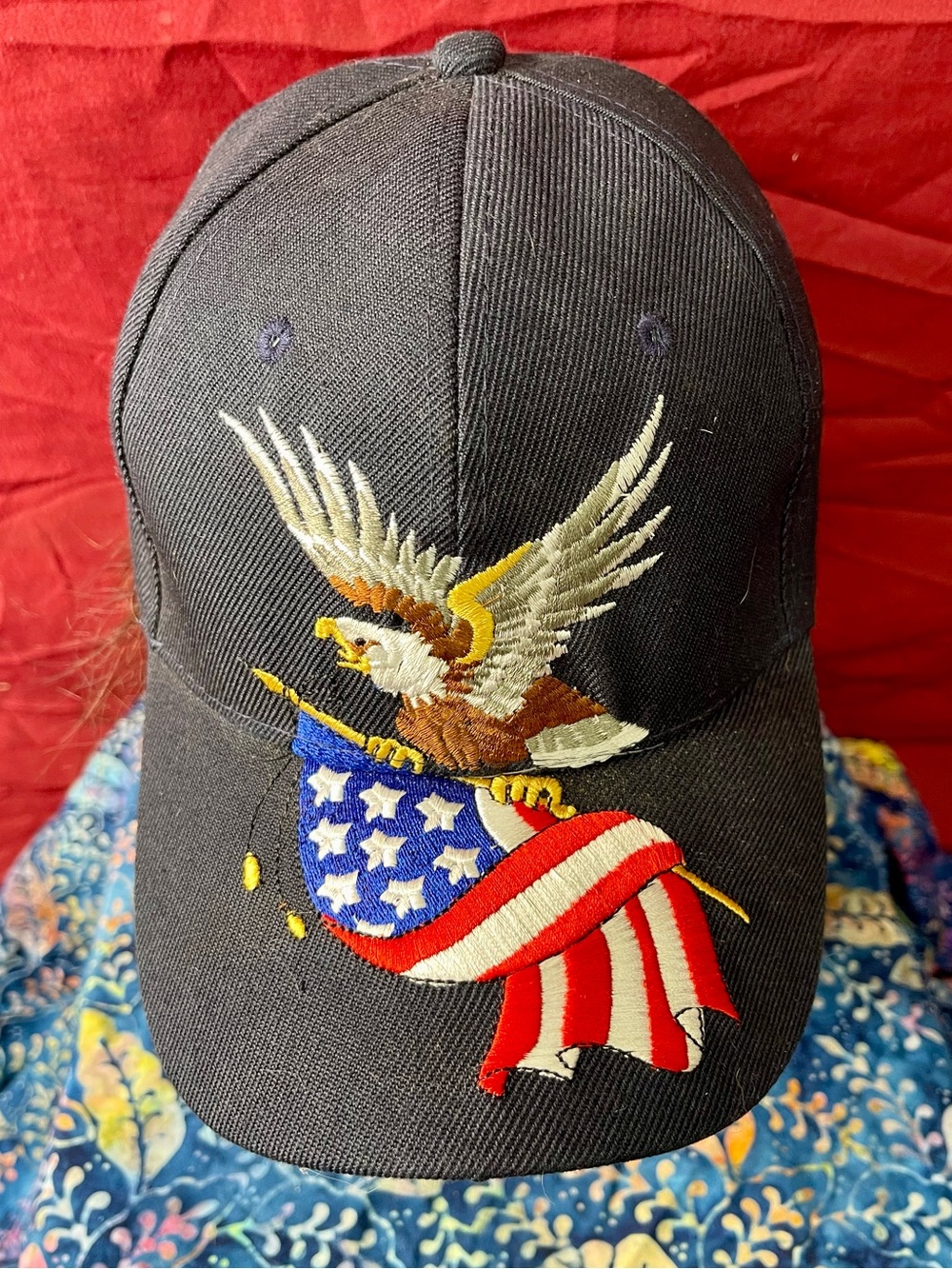 Vintage 90s Eagle In Flight W/American Flag Patriotic USA Baseball Cap